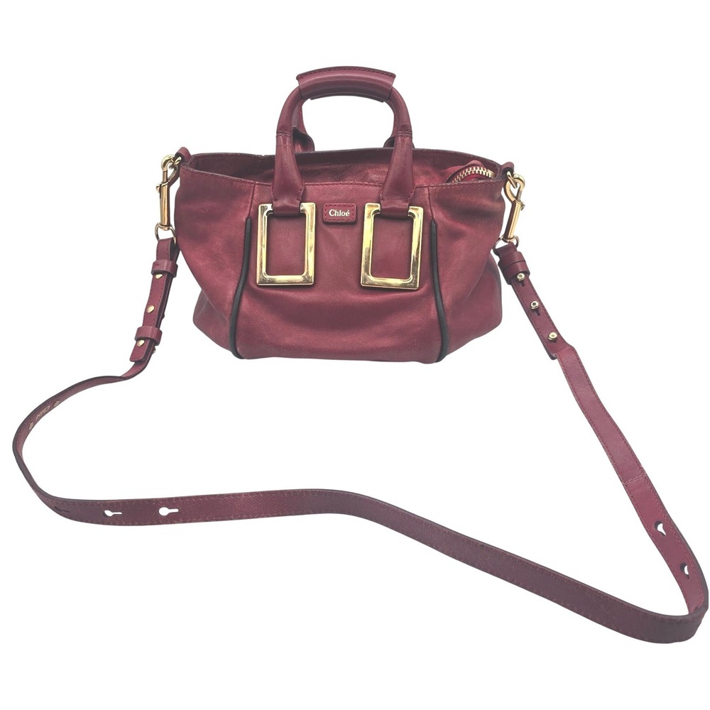 Authentic Chloe Ethel Small Red Leather Satchel Shoulder Crossbody Bag Handbag
